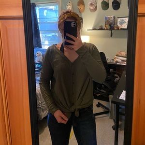 Army green tie sweater